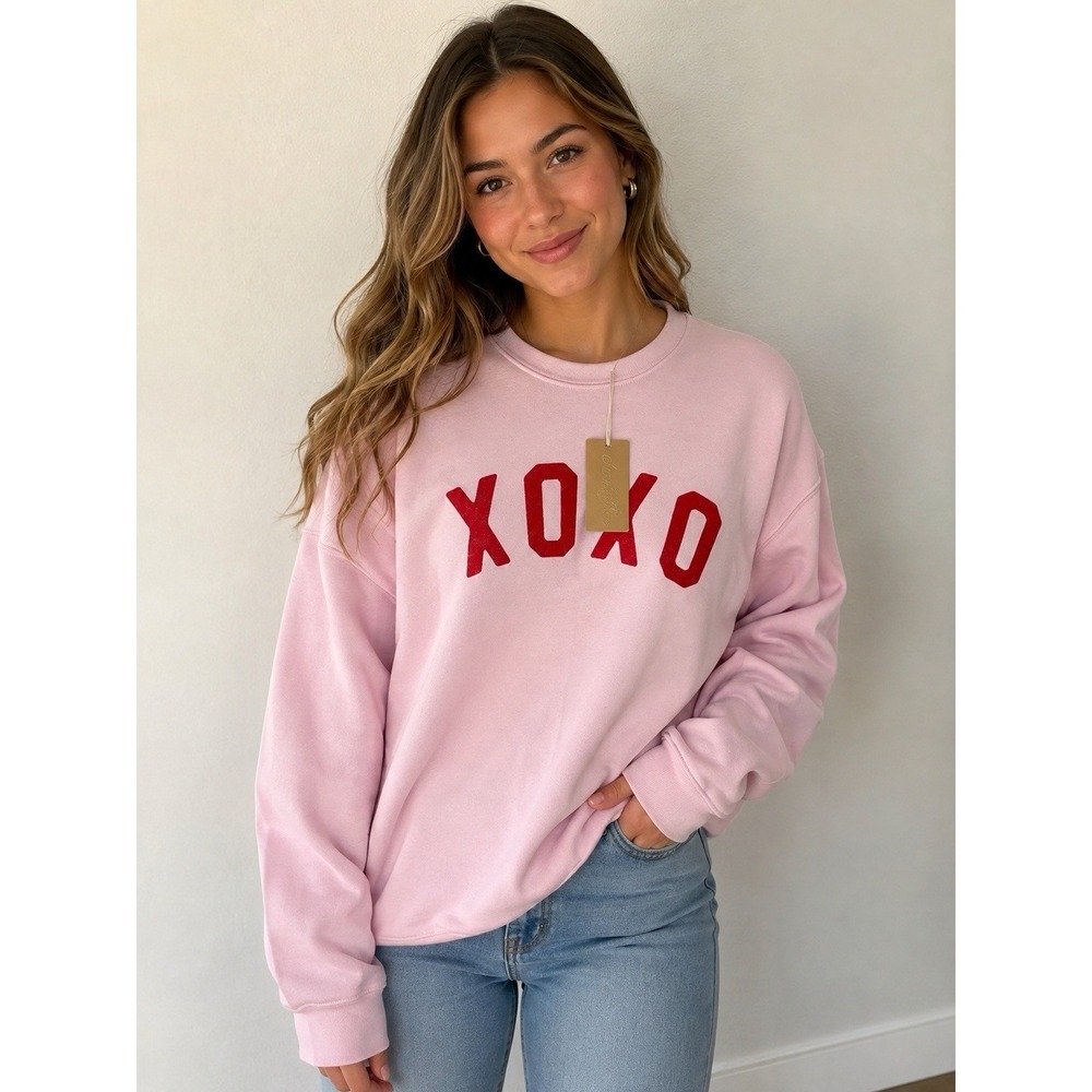 OAT Collective Haisley Boxy XOXO Foil Sweatshirt – Rose Pink – Women's Medium